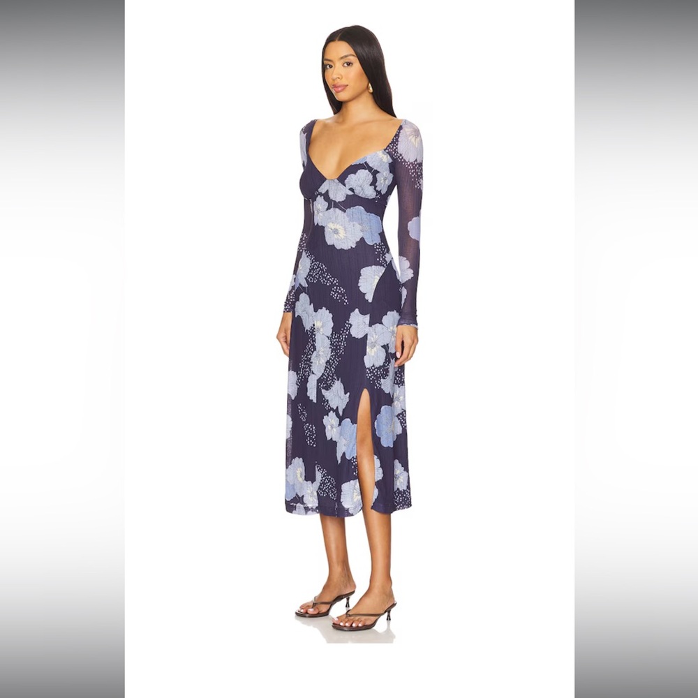 NEW NWT free people calla long sleeve midi dress desert sky navy blue floral